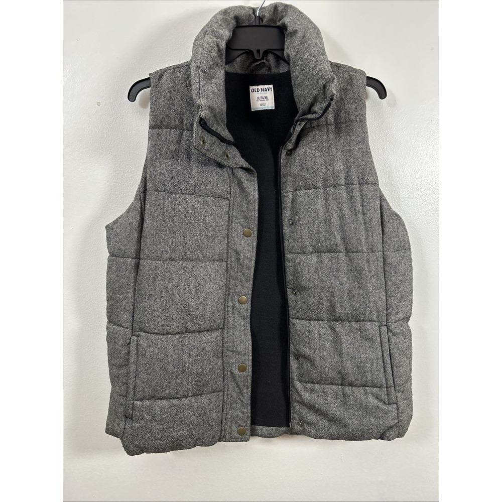 Old Navy Women's XL Vest Gray Puffer 55% Wool Fleece Lined Zippered 6452